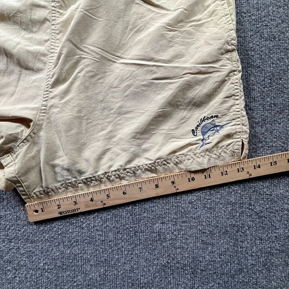 Caribbean Swimwear Board Shorts Mens Medium Beige Embroidered Fish Swim Trunks